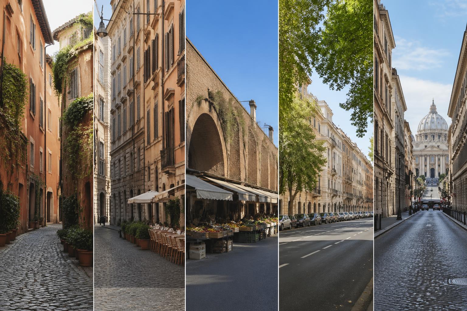 I quartieri storici di Roma: Trastevere, Monti, Testaccio, Prati e Borgo a confronto